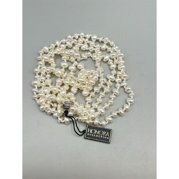 Honora Collection Freshwater White Pearl Necklace Irregular Hand Knotted Strand - Picture 2 of 6